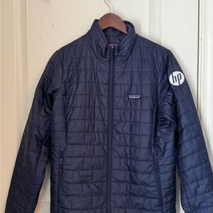 Patagonia Blue Puffer Jacket with Quilted Design and Stand-Up Collar
